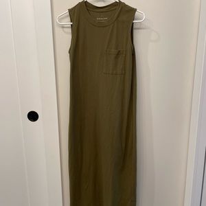 Army green midi sleeveless Everlane dress